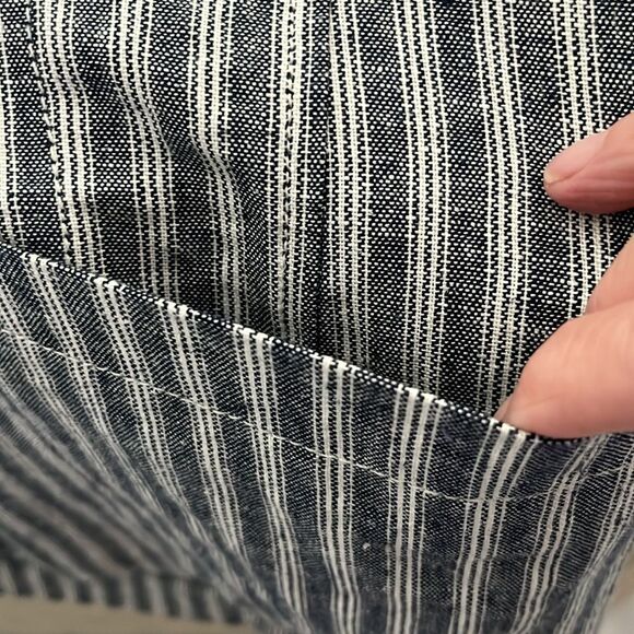 Max Studio Striped Blue &’White Women's Blazer Linen Blend Ruched Sleeves NWT - Picture 11 of 11